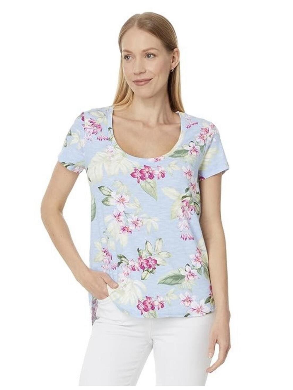 TOMMY BAHAMA NWOT Women’s Cotton Ashby Isle Orchid Dream Tee In Light Sky-XXS